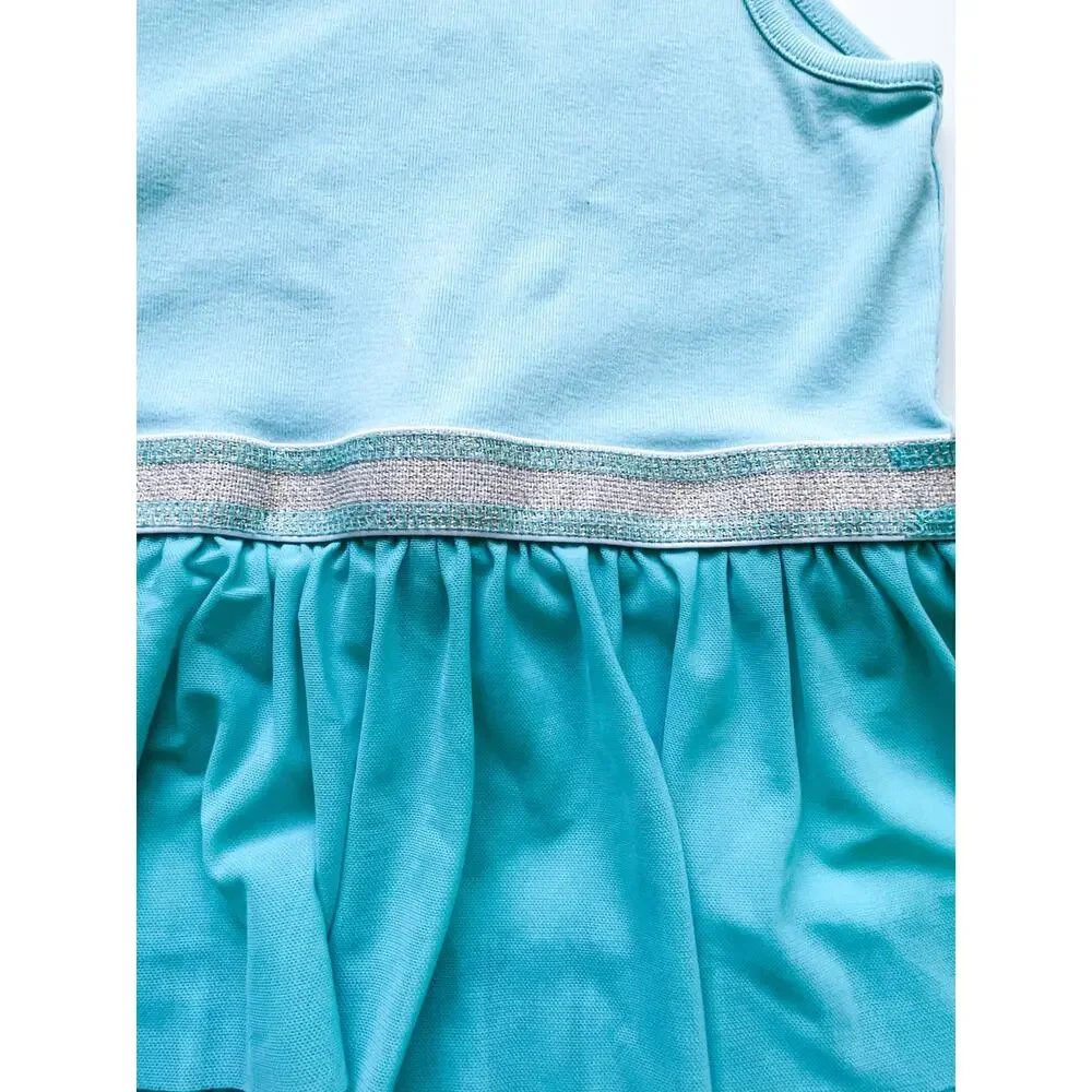 Girl's Hanna Andersson Teal Tiered Skirt Sleeveless Dress Size 120 6/7